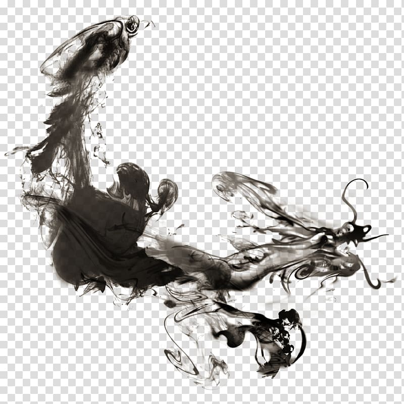 black dragon art illustration, China Ink wash painting Chinese dragon, Ink Dragon transparent background PNG clipart