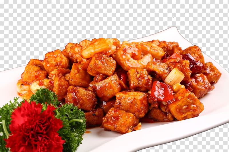 Kung Pao chicken Chinese cuisine Caridea Tofu, Shrimp tofu transparent background PNG clipart