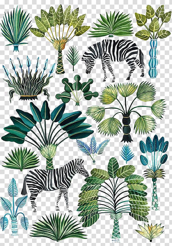 green trees and zebra illustration, Fashion forecasting Printing Spring Color, Tropical Plants Animals transparent background PNG clipart