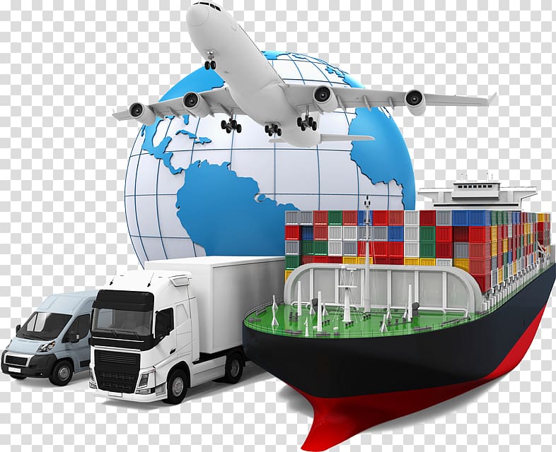 illustration of ship, globe, airplane, and two trucks, Mover Cargo Freight transport Logistics, Business transparent background PNG clipart