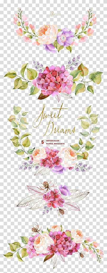 Flower bouquet Watercolor painting Wedding invitation , Watercolor flowers border, pink and purple flowers illustration transparent background PNG clipart