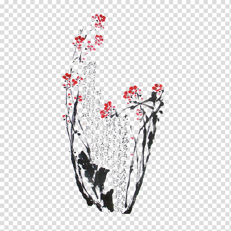 Watercolor painting Ink wash painting Plum blossom , Plum flower transparent background PNG clipart