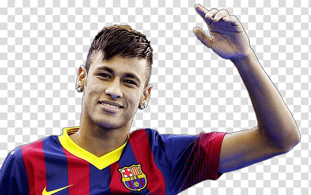 man wearing FCB soccer jersey, Neymar Waving transparent background PNG clipart