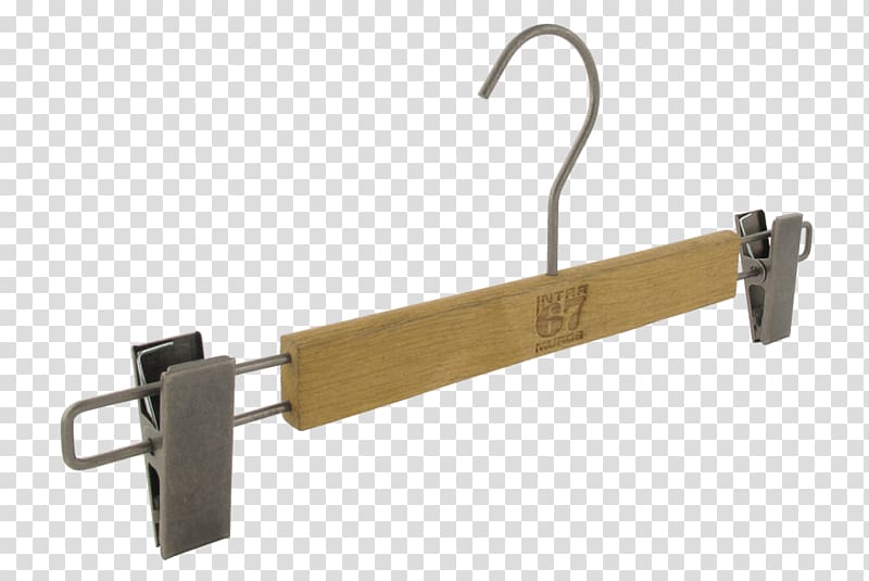 brown and gray wooden hanger art, Clothes Hanger With Metal Clips transparent background PNG clipart