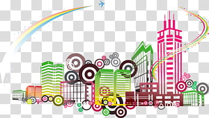 Graphic design Cartoon Building, Cartoon colorful city building flat transparent background PNG clipart thumbnail