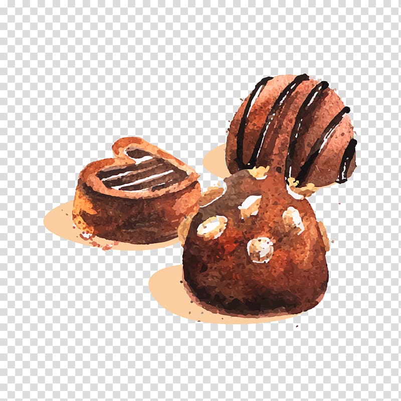 Chocolate truffle Chocolate cake Bonbon Cream Milk, Watercolor cakes transparent background PNG clipart
