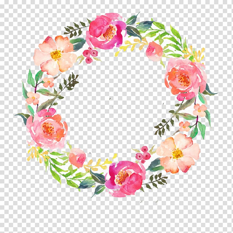 Watercolour Flowers Wreath Watercolor painting Garland, watercolor flower, pink, green, and red floral wreath transparent background PNG clipart