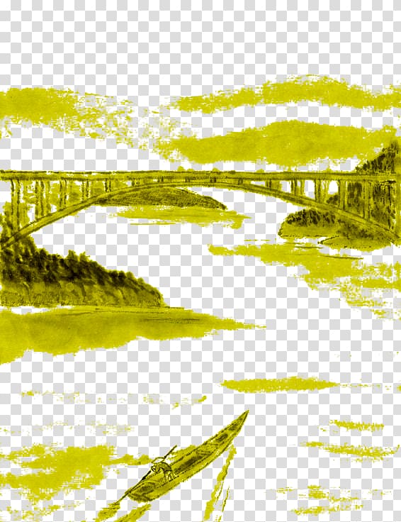 u756bu8377u82b1 Ink wash painting Shan shui, A bridge transparent background PNG clipart