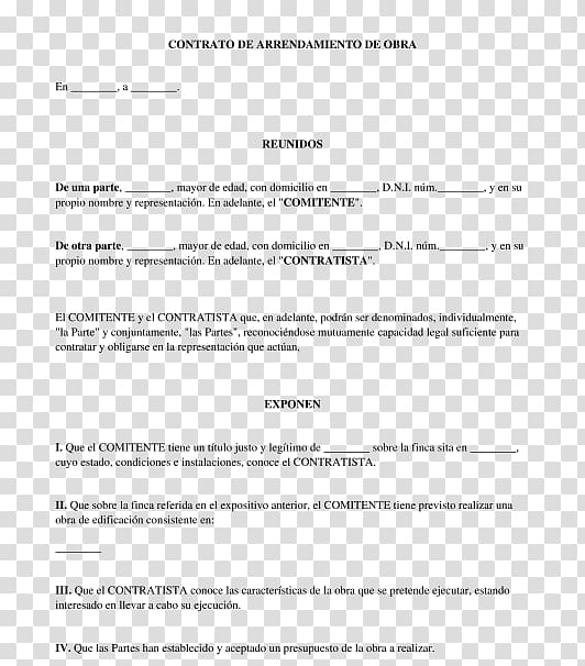Document Modelos de contratos Contract Renting Aanneming van werk, certificate template transparent background PNG clipart