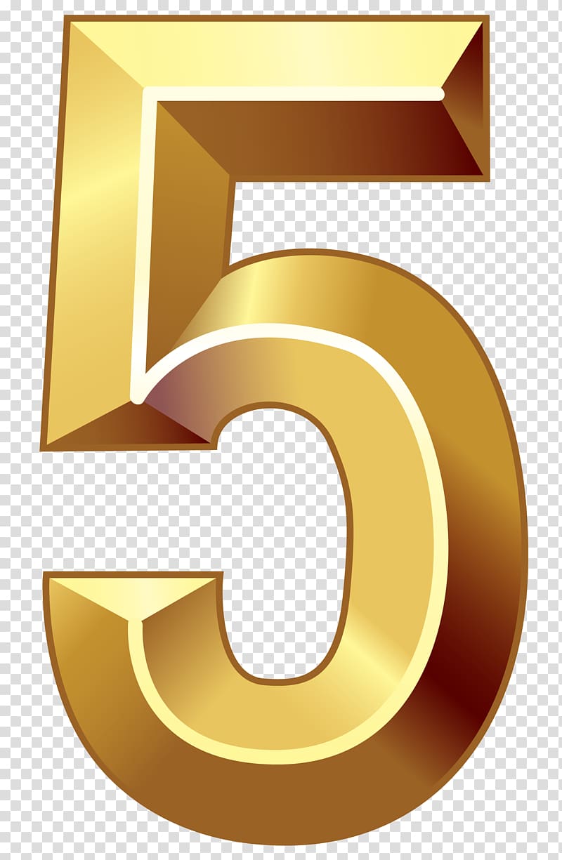 Number , Gold Number Five , yellow 5 illustration transparent background PNG clipart