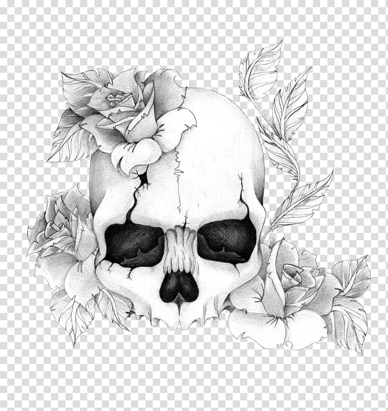 Human skull symbolism Rose Drawing Tattoo, rose transparent background PNG clipart