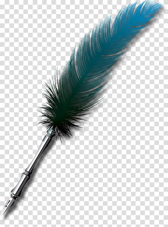 grey pen with blue wing feather, Quill Feather Fountain pen Ballpoint pen, feather transparent background PNG clipart