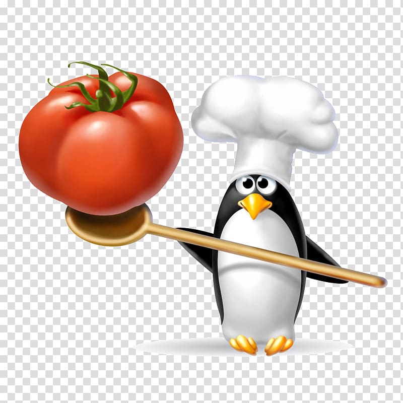 Penguin Chef Animation, Take penguins with tomatoes transparent background PNG clipart
