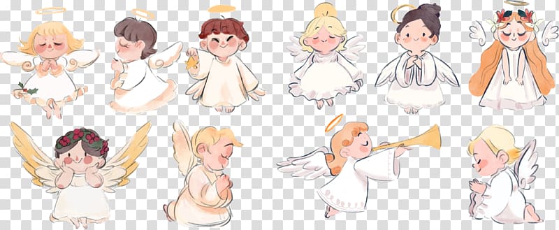 group of angels illustration, Euclidean Angel , Cute painting prayer angel illustration transparent background PNG clipart