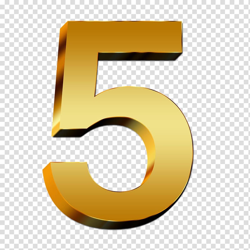 gold-colored 5 , Number , Number 5 transparent background PNG clipart