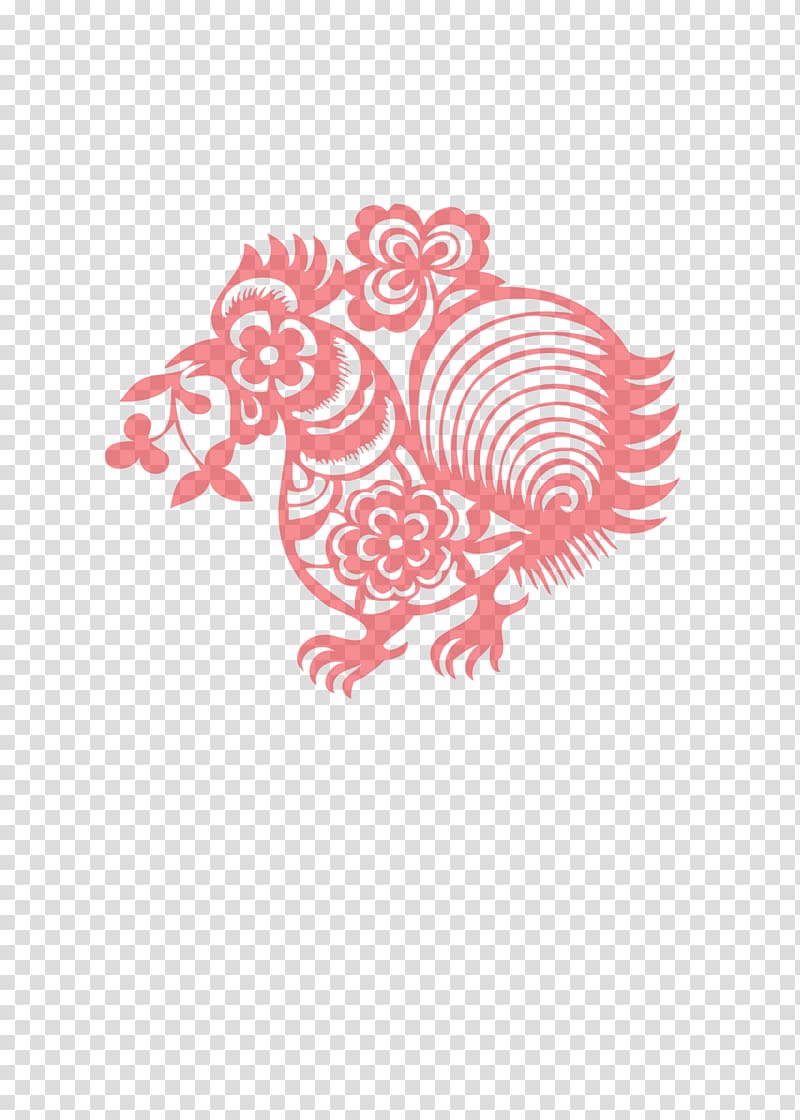 Chicken Chinese zodiac Papercutting Chinese New Year Rooster, Paper-cut chicken transparent background PNG clipart