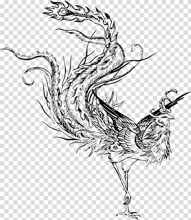 Fenghuang County Black and white Motif, Black Phoenix transparent background PNG clipart