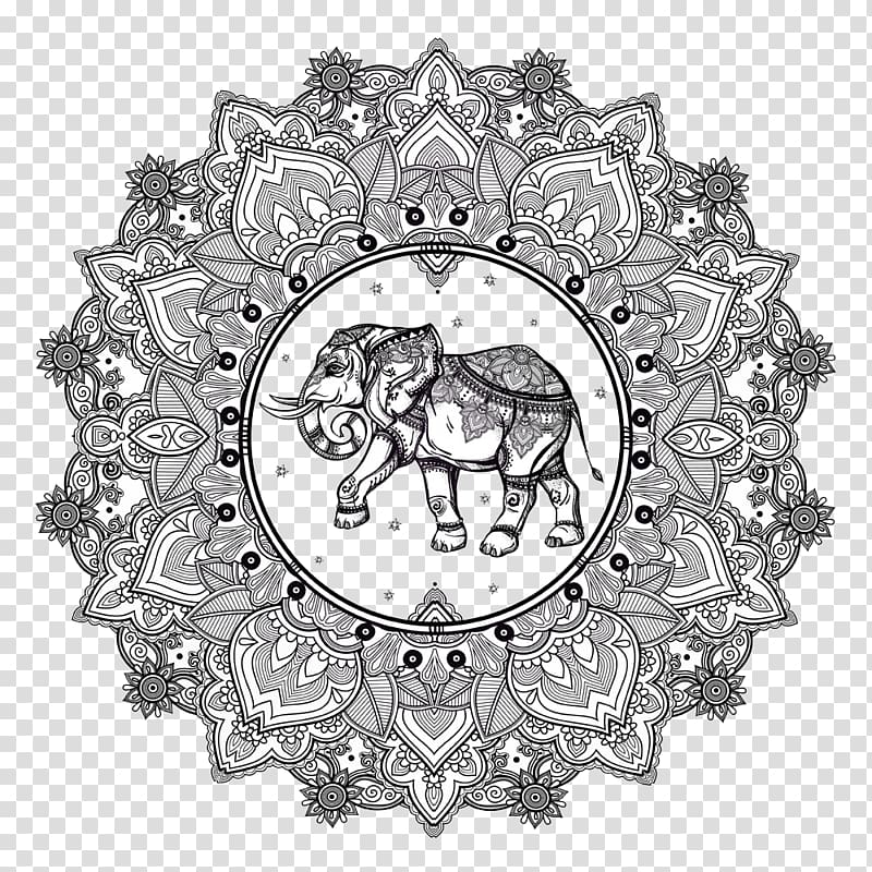 Gray elephant mandala Mandala Coloring book Buddhism and