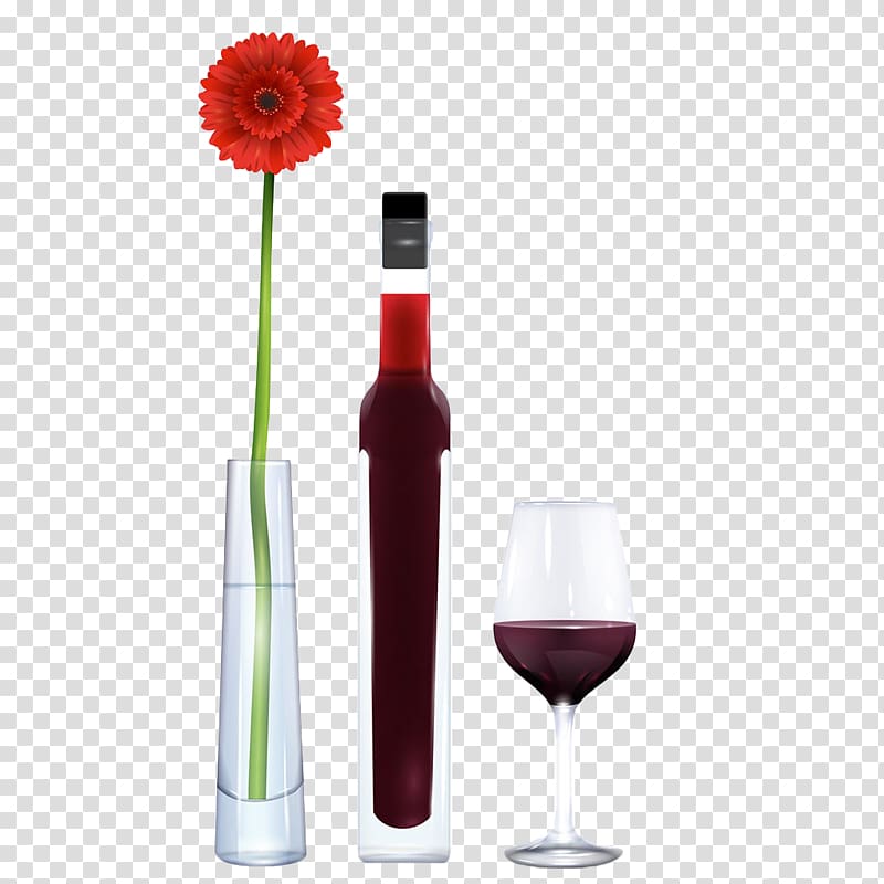 Red Wine Glass Bottle, Flower red wine ornaments transparent background PNG clipart