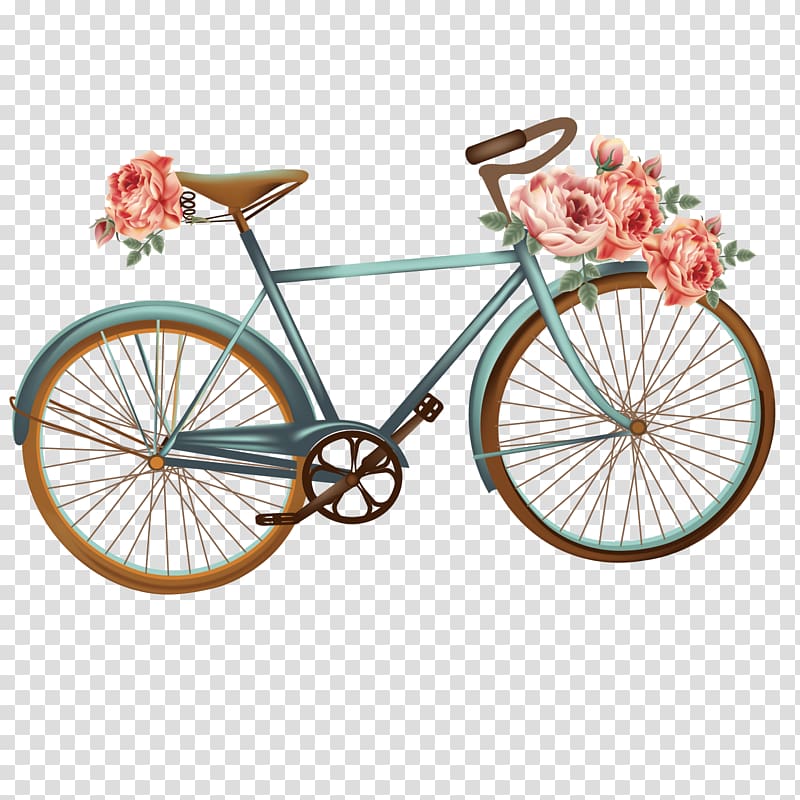 green city bike illustration, Bicycle Flower Euclidean Illustration, blue bike transparent background PNG clipart