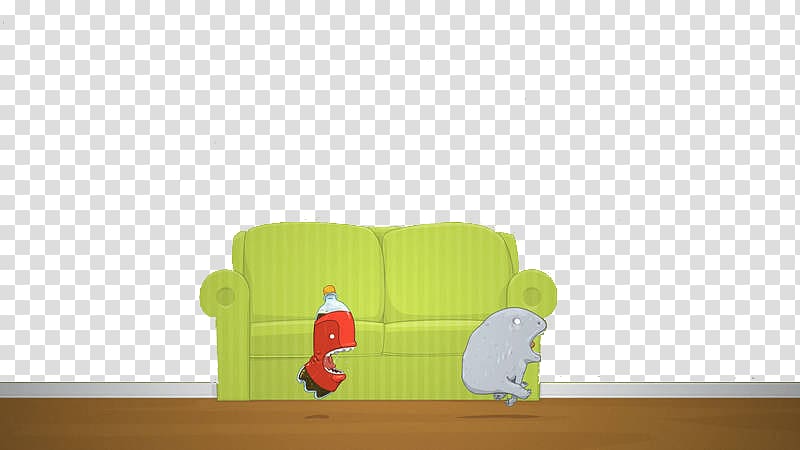 Green Cartoon, Green sofa in front of cartoon characters transparent background PNG clipart