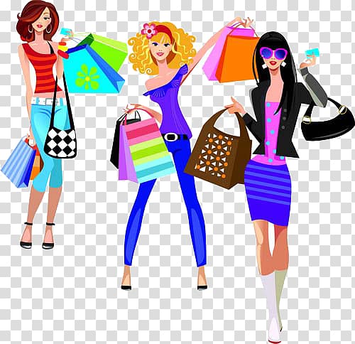 Online shopping Fashion illustration, Cartoon fashionable women transparent background PNG clipart