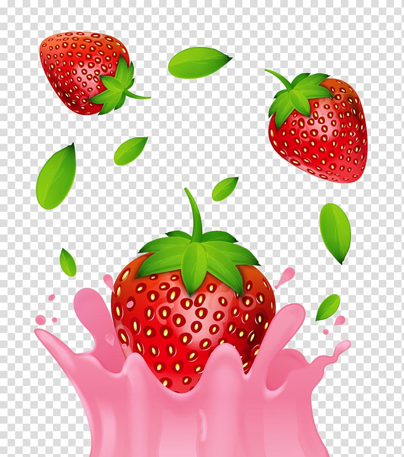 three red strawberries, Strawberry Flavored milk, Strawberry Milk transparent background PNG clipart