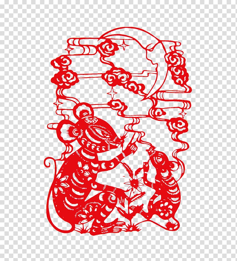 Chinese zodiac Chinese paper cutting Papercutting Rat, Paper-cut Rat transparent background PNG clipart