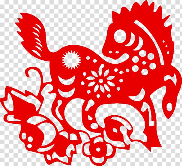 China Chinese zodiac Chinese New Year Papercutting Horse, Chinese paper-cut style zodiac horse transparent background PNG clipart