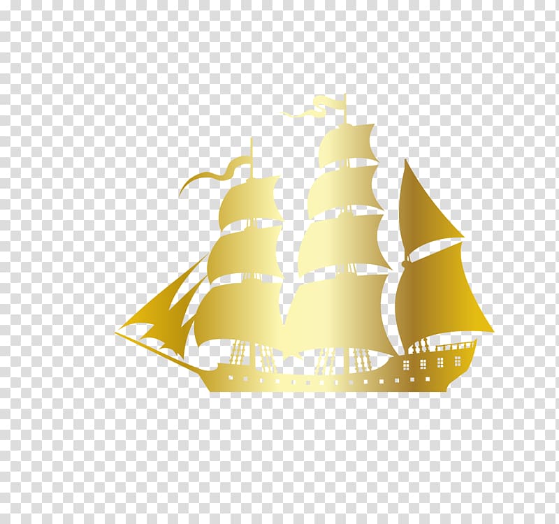 Sailing ship Silhouette Sailboat, cartoon hand painted gold smooth sailing transparent background PNG clipart