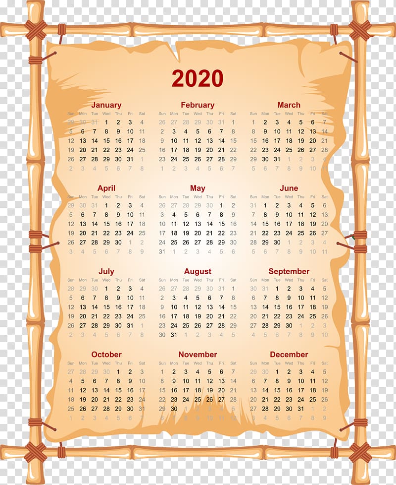 2020 printable calendar., others transparent background PNG clipart
