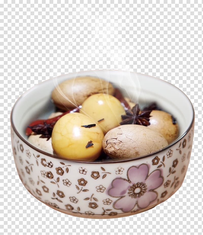 Tea egg Chinese steamed eggs Banmian Beef noodle soup, A bowl of steamed eggs transparent background PNG clipart