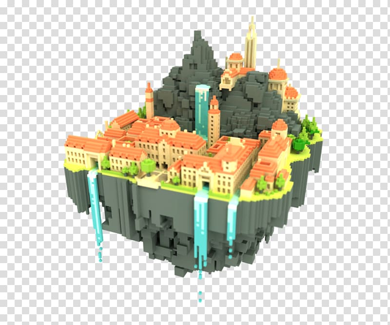 Voxel Floating island Pixel art 3D computer graphics, floating transparent background PNG clipart