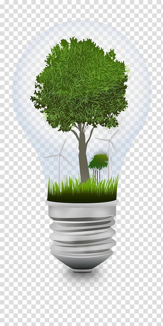 Environmental protection Incandescent light bulb Energy conservation, Green light bulb idea transparent background PNG clipart