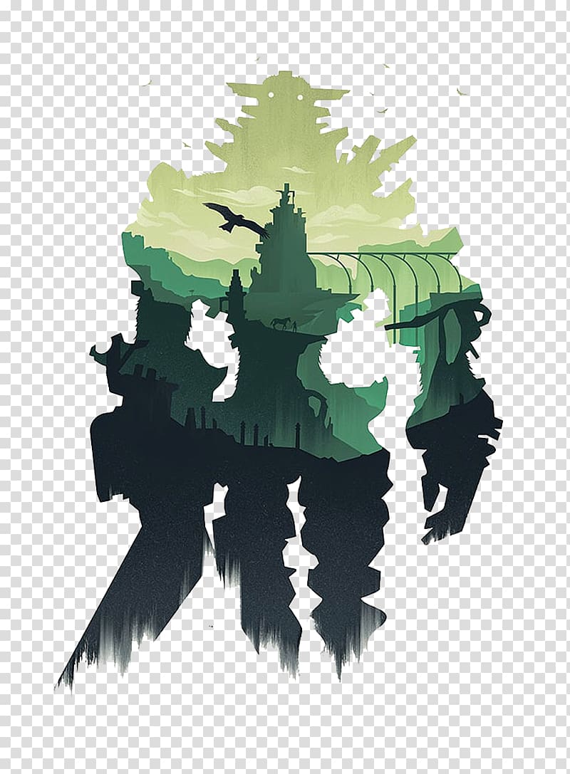 green and black character illustration, Shadow of the Colossus Resident Evil 4 PlayStation 2 PlayStation 3 PlayStation 4, Green Robot Silhouette Deep Forest transparent background PNG clipart
