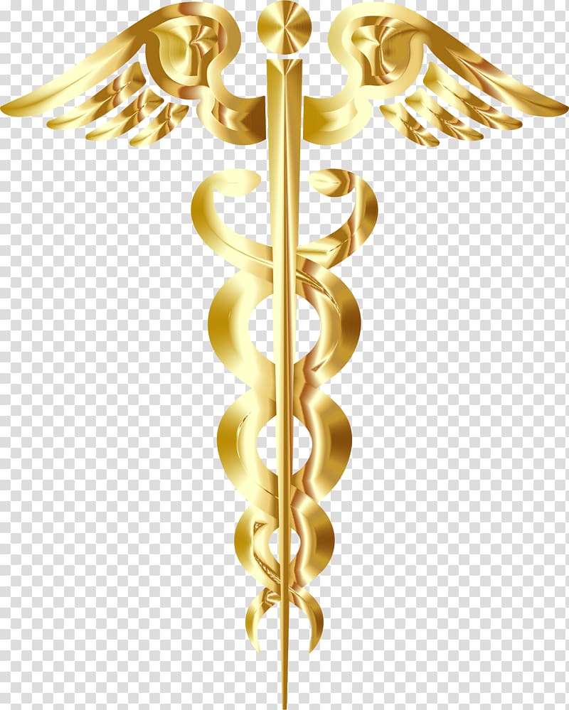Staff of Hermes Caduceus as a symbol of medicine, gold transparent background PNG clipart