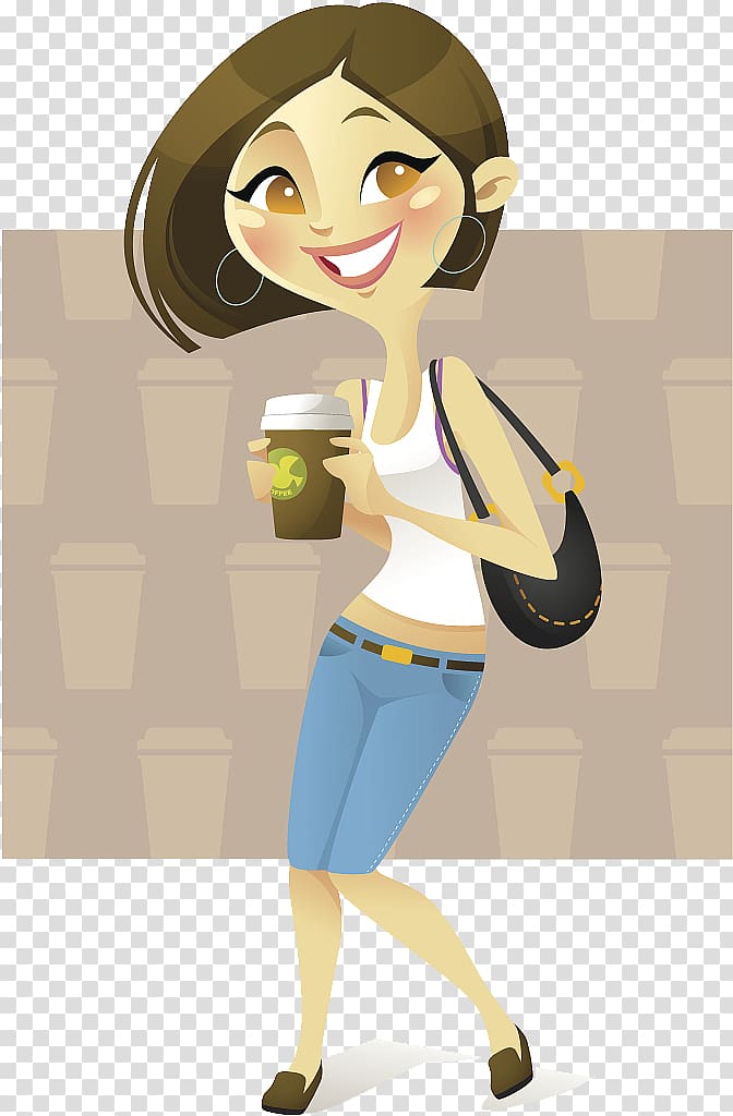 Coffee Drawing Illustration, Cartoon illustration for girls to drink coffee transparent background PNG clipart
