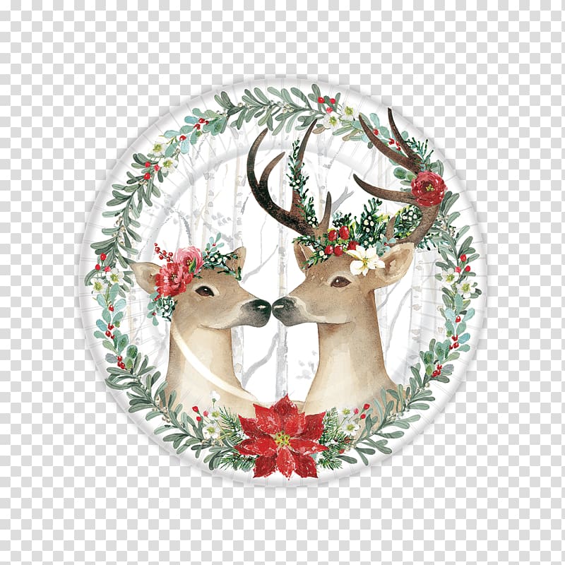 Reindeer Plate Holiday Beverage Napkins, holiday dessert plates transparent background PNG clipart