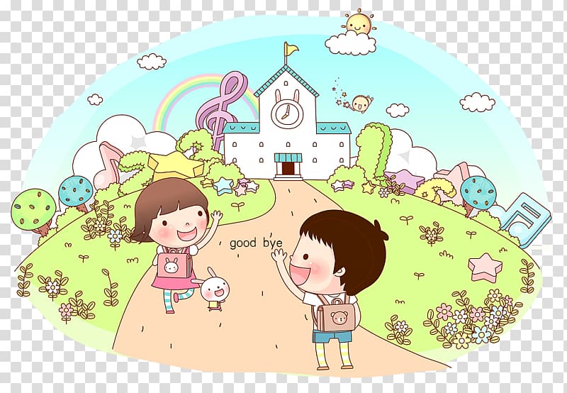 Cartoon Child Illustration, Cartoon illustration from school goodbye transparent background PNG clipart