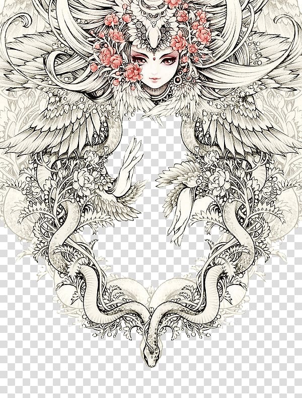 Painting Drawing Line art Illustration, Goddess of magic pattern transparent background PNG clipart