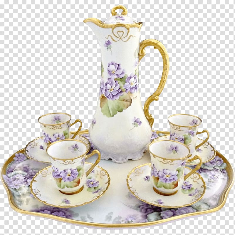 gold and white ceramic tea set, Italian Fine Porcelain Coffee Set transparent background PNG clipart