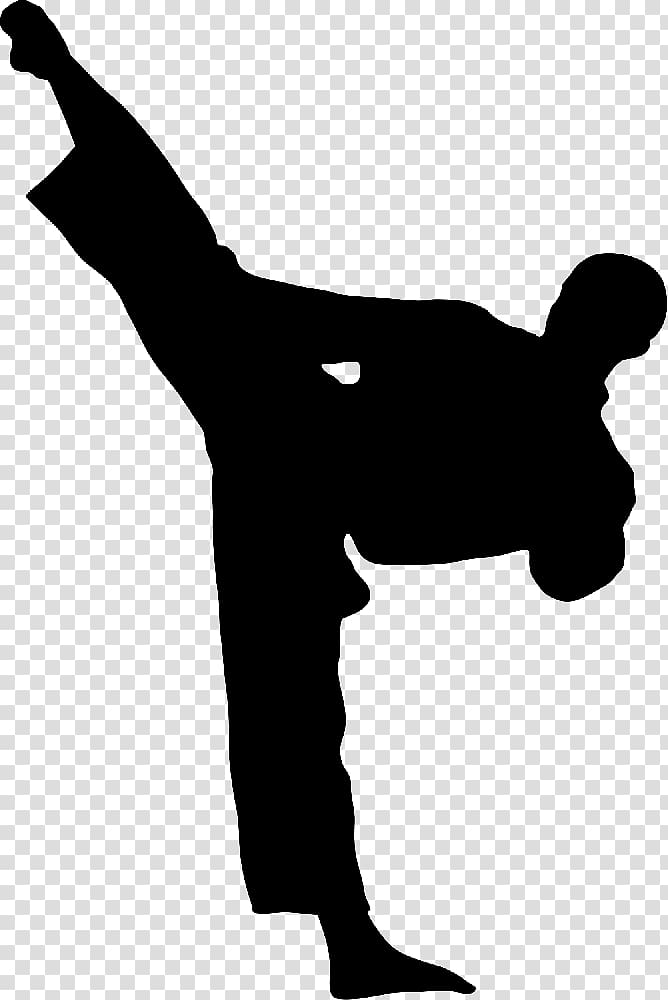 man silhouette illustration, Karate Kick Martial arts Taekwondo , kicked transparent background PNG clipart