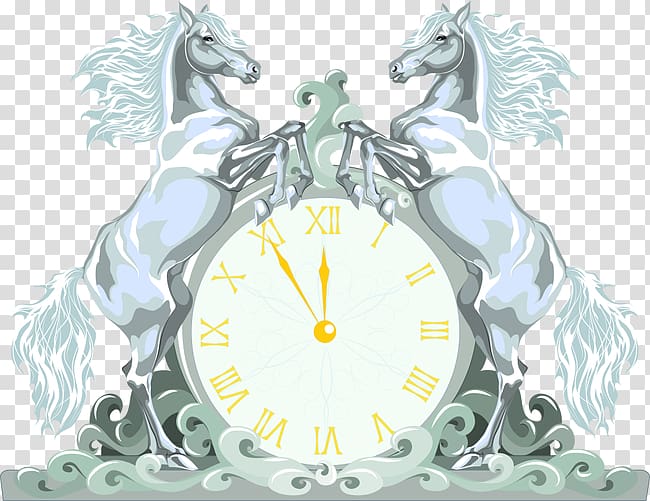 Clock Cartoon Illustration, Hand-painted horse transparent background PNG clipart