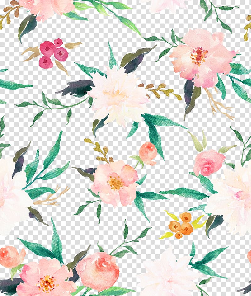 a plurality of hand-painted flower pattern style transparent background PNG clipart