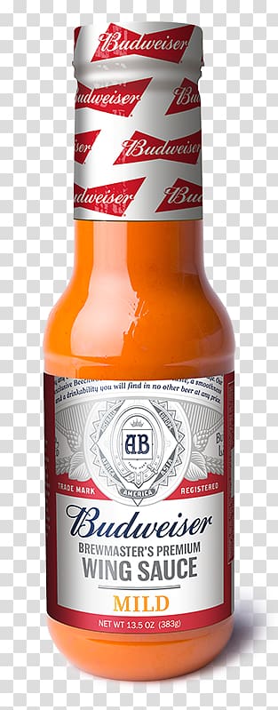 Beer bottle Budweiser Hot Sauce, buffalo wings and beer transparent background PNG clipart