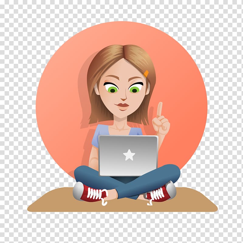 Laptop Girl , thinking woman transparent background PNG clipart