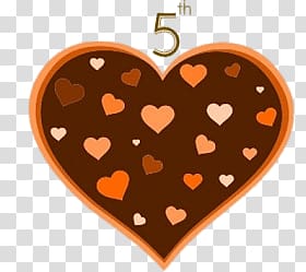 brown and orange heart , 5th Anniversary Chocolate Heart transparent background PNG clipart