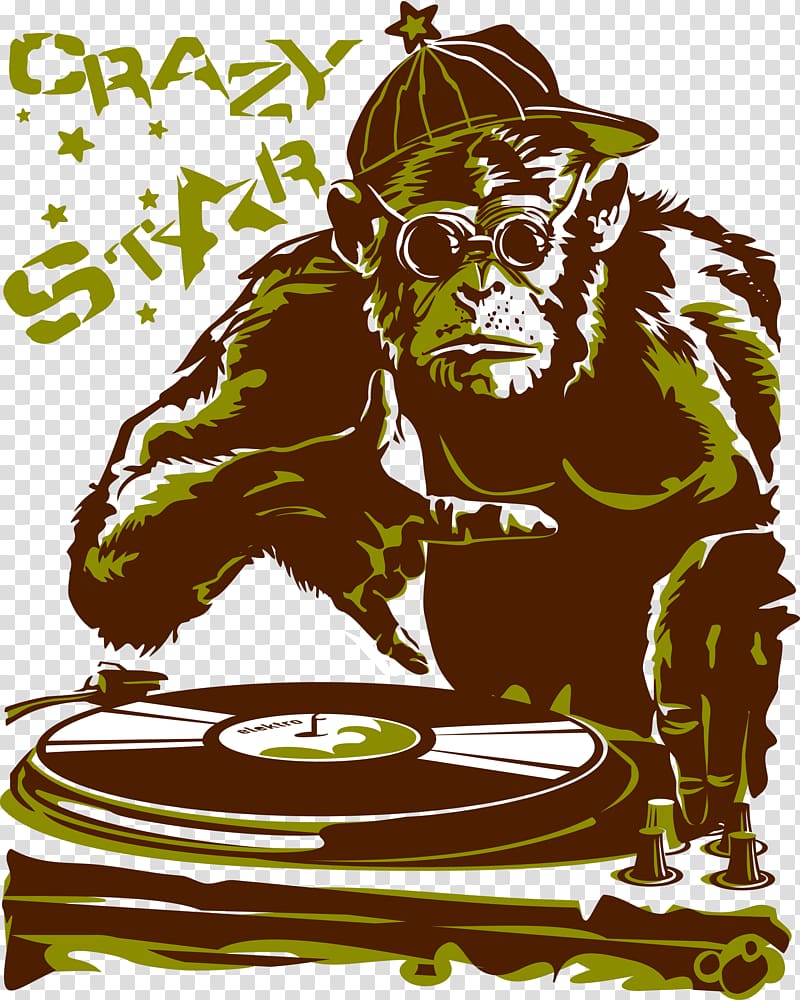 T-shirt Hoodie Ape Disc jockey DJ mixer, monkey transparent background PNG clipart