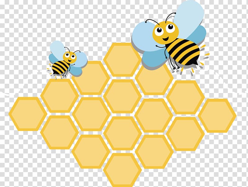 two bees near honeycomb illustration, Honey bee Honeycomb, The little bit of the little bee transparent background PNG clipart