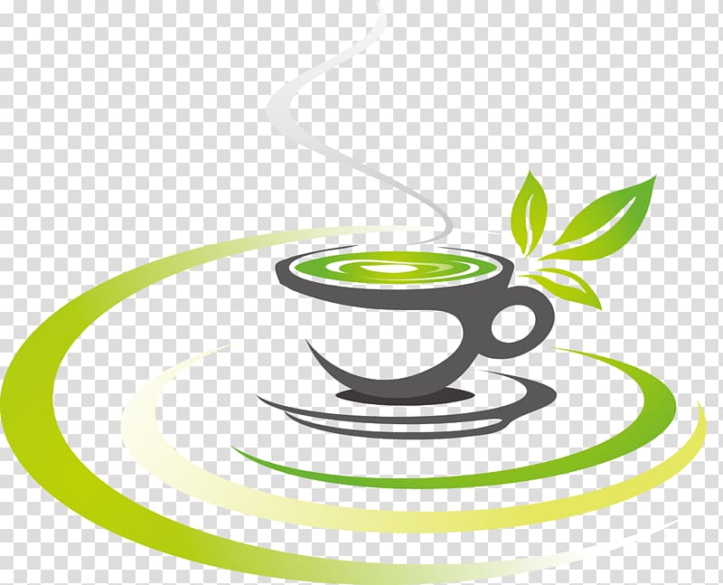 black teacup illustration, Green tea Coffee Bubble tea Cafe, green tea transparent background PNG clipart